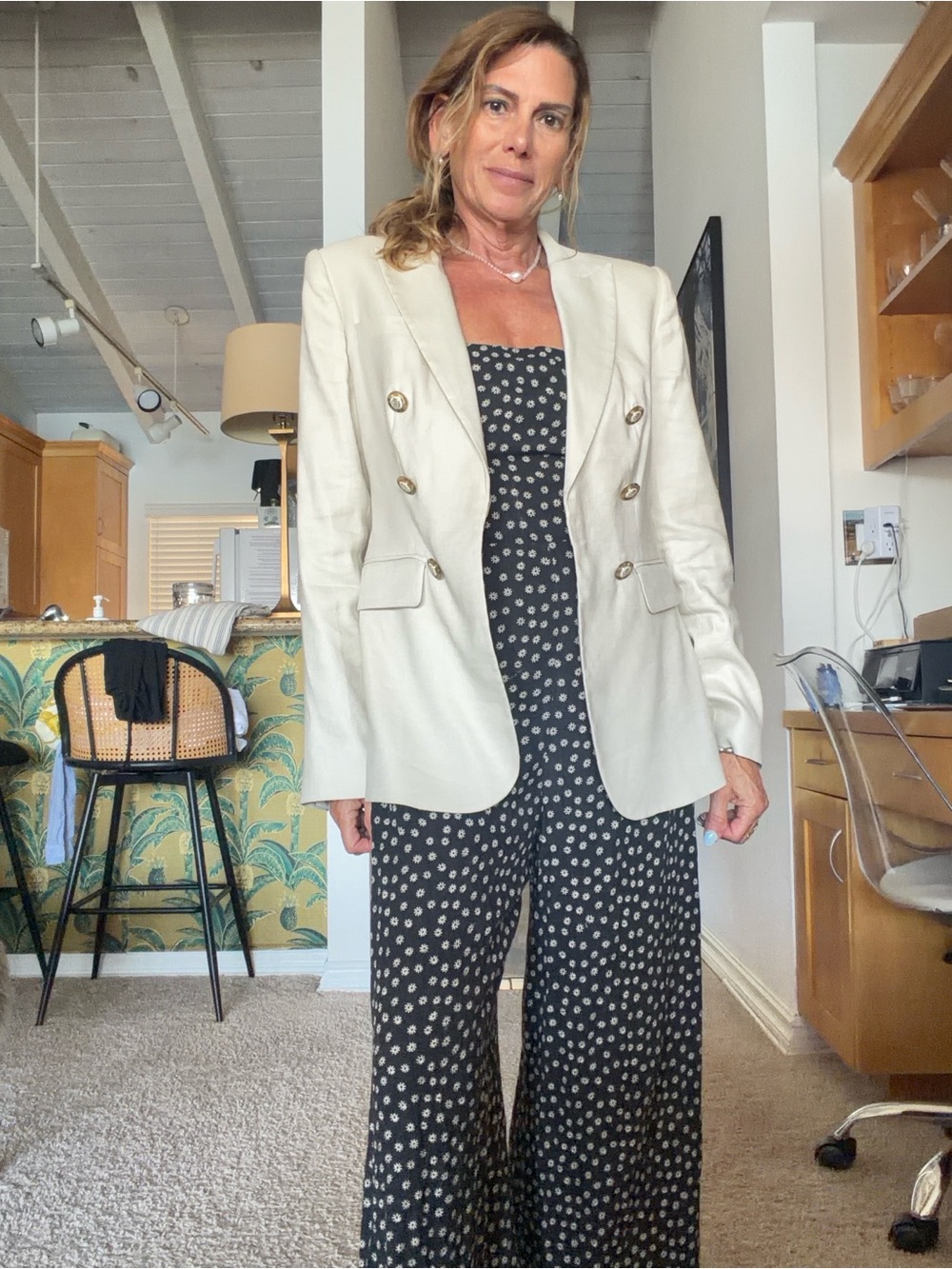 Reformation Black Jumpsuit with White Floral Print